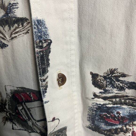 Woolrich Button Up Shirt Mens Large White Camping All Over Print AOP Outdoors - Picture 3 of 9
